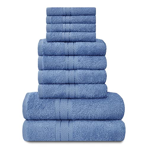 GC GAVENO CAVAILIA Towels Lot de 10 Serviettes de Bain 100% Coton égyptien, 4 Visage, 4 Mains, 2 Serviettes de Bain, de qualité supérieure, très absorbantes, lavables en Machine, Bleu