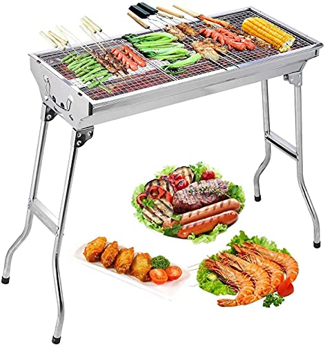 Uten Barbecue Charbon de Bois, Portable Barbecue à Charbon avec BBQ Grille en Acier BBQ Pliable Barbecue Camping Pique-Nique Extérieur Jardin