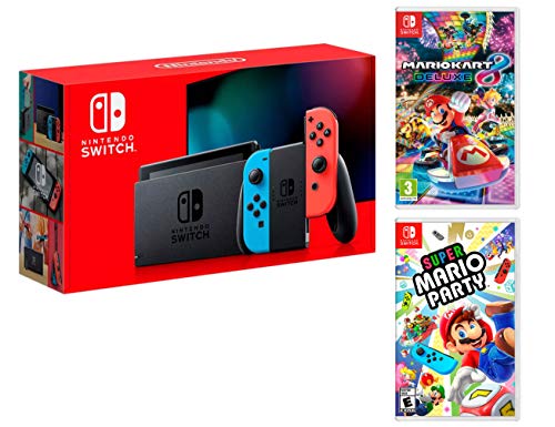 Nintendo Switch Rouge/Bleu Néon 32Go [Nouveau modèle V2] Super Mario Party + Mario Kart 8 Deluxe