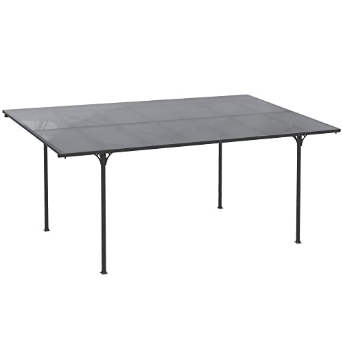 Outsunny Pergola Rigide alu. Polycarbonate 500 x 299 x 195/223 cm pavillon de Jardin abri de Voiture Gris