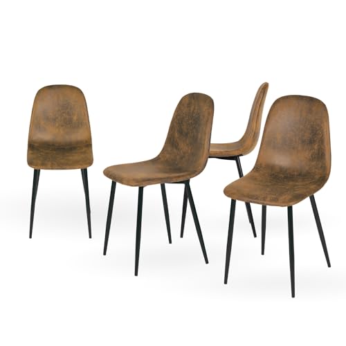 Homy Casa Lot de 4 chaises de Salle à Manger Douces avec Dossier et Pieds en métal Massif pour Salon, Maison, Marron, Daim, 4PCS