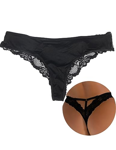 ohyeahlady String Femme Sexy Chic Lingerie Hot Tanga Dentelle sous Vetements Feminins Culottes et Slips Ouvert Grande Taille Thongs Panti T-Back G Strings Underwear(Noir Unité,M-L)