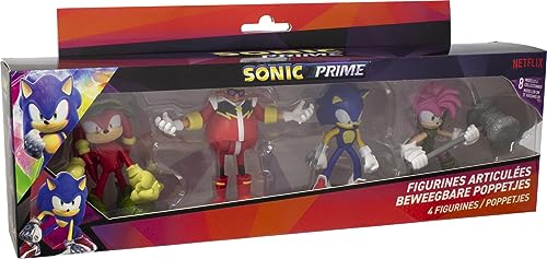 SONIC PRIME - Lot de 4 Figurines Articulées 7,5 cm - Collectionnez les Personnages de Dessins Animés et Jeux Vidéos - Jouets pour Enfants dès 8 ans - Lansay