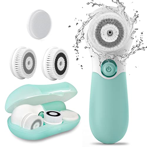 TOUCHBeauty Brosse Nettoyante Visage Electrique, Brosse Faciale Nettoyage en Profondeur, 3 Embouts de Brosse, 2 Vitesses, Etanche, Vert