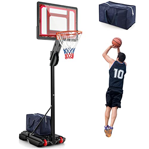 COSTWAY Panier de Basketball sur Pieds avec Hauteur Réglable de 1,55 à 3,1 m, Support de Basketball Portable avec Panneau Arrière en Pet, Base Stable, Intérieure Extérieure pour Enfants et Jaunes