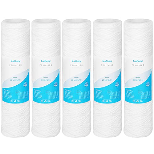 Lafiucy Cartouche de filtre à eau pour sédiments enroulés de 20 micron, paquet de 5, pour filtration de sédiments dans toute la maison de 10 pouces x 2,5 pouces