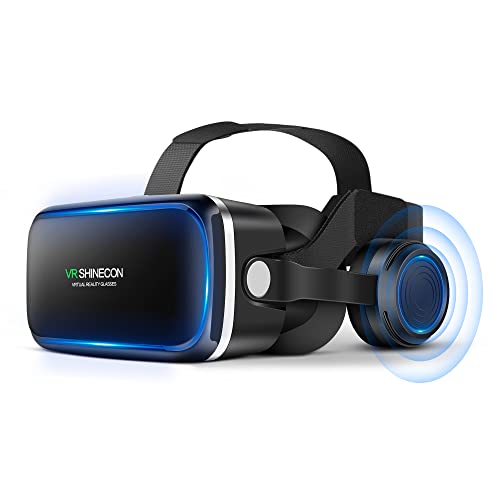 FIYAPOO Casque VR 3D avec Écouteurs Intégrés,Expérience Immersive HD pour Films et Jeux,Compatibles avec Smartphones Android et iPhone (4,7 à 6,6 Pouces),Cadeau de Noël Idéal pour Enfants et Famille