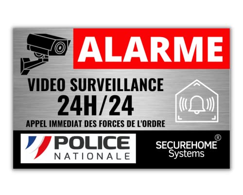 SecureHome Systems - Lot de 8 autocollants effet alu dissuasifs vol - Alarme + logo Police - Haute qualité, résistance pluie et UV - 8,5x5,5cm