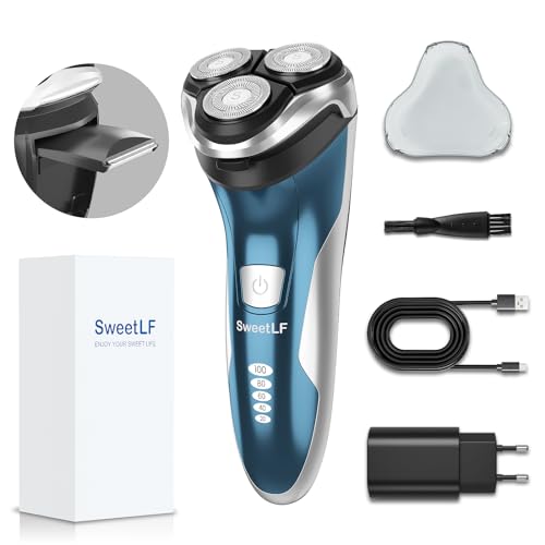 SweetLF Rasoir Electrique Homme Rechargeable Wet & Dry, Tondeuse à Barbe Haute Précision, Rasage avec 3D Têtes Rotatives, 100% Etanche&120 min d'Autonomie SWS7105 - Dark Blue