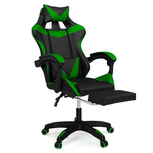 IDMarket - Fauteuil de Gaming Alex réglable avec Repose-Pied, Coussin de tête et Coussin Lombaire Noir et Vert