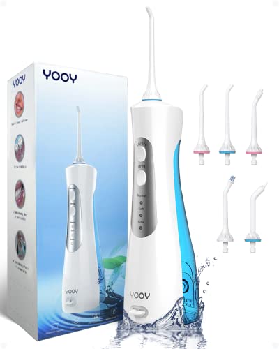 YOOY Jet Dentaire Hydropulsuer,Irrigateur Oral Professionnel IPX7 Étanche,5 Buses 3 Modes Detartreur Dentaire,Rechargeable de Voyage Jet dentaire portable,Hydropulseur dentaire sans fil Water Flosser