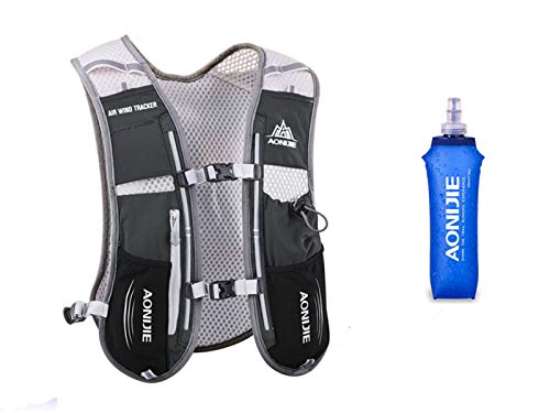 Win.Deeper 5L Sac à Dos Hydratation Marathoner Running Race Gilet d'hydratation (Noir avec 500ML Water Bouteilles)