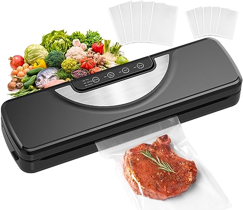 Machine Sous Vide Alimentaire 5 en 1 avec Couteau de Coupe, Machine Appareil Sous Vide Alimentaire avec Mode Sec et Humide, Inclus Sacs Sous Vide et Tuyau