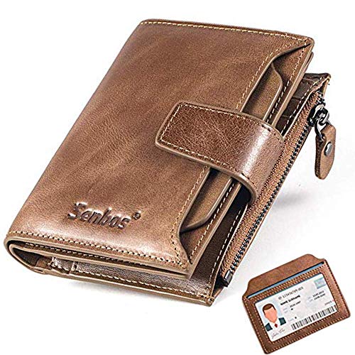 Senbos Portefeuille Homme, Blocage RFID Portefeuille en Cuir Vachette Première Couche avec 18 Porte Carte Crédit, 2 Compartiment à Billets, Poche à Monnaie, 2 Fenêtres d'identification y Boîte Cadeau
