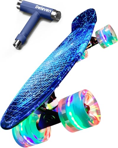 Deleven Skateboard 56cm avec Roues LED, Outil de Skate et Roulements ABEC 7 - pour Enfants Débutants Filles Garçons Adolescents Adultes