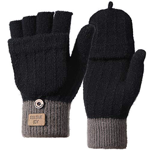 Homealexa Mitaine Gants d'hiver à Écran Tactile Femme et Homme Gants Tricoté Chauds pour Cyclisme Randonnée Escalade Travail Loisir Noir,Taille unique,Mitaine(noir)