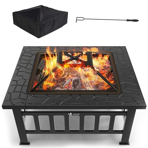 VOUNOT Brasero Exterieur pour Jardin Terrasses Feu en extérieur pour été et Foyer 81 * 81 * 45cm Poêle Chauffant Noir