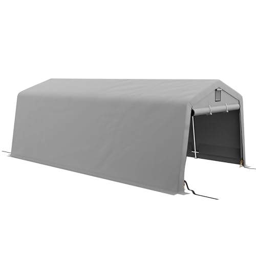 Outsunny Tente Garage carport dim. 6,2L x 3,3l x 2,4H m Acier galvanisé Robuste PE Haute densité 150 g/m² imperméable Anti-UV, 1 Porte Gris et 2 aérations