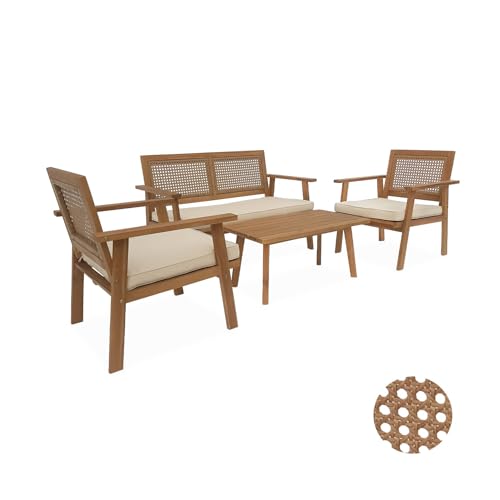 Alice's Garden - Salon de Jardin. Bohémia. cannage Rond. canapé 2 Places. 2 fauteuils. 1 Table Basse 117x64x74 cm