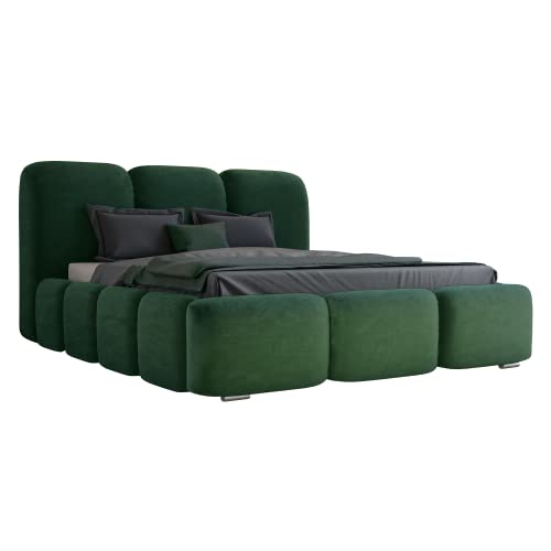 GRAINGOLD Lit Rembourré Bubble dans Un Style Glamour - Cadre en Bois Massif Renforcé - Grande Tête de Lit Confortable - Design Moderne - Lit pour Chambre à Coucher - 180x200cm - Magic Velvet 2225