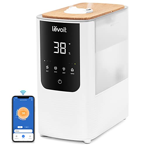 LEVOIT Humidificateur d'Air Intelligent WIFI 4.5L Top-Fill, 26dB Ultra Silencieux, 45H d'Autonomie, avec Veilleuse Ajustable, Brume Froide et Chaude, Diffuseur 2 en 1 OasisMist 450S