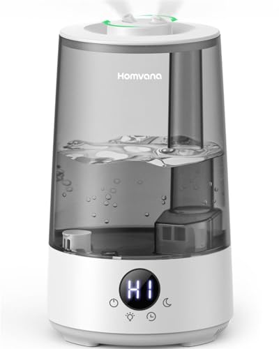 Homvana Humidificateur d'Air bébé, 3.6 L Cool Mist Top-Fill, 16dB Silencieux (SilentSpray), 34H Durable Humidificateu Chambre, Plante, BPA Free Avec Plusieur Modes d'humidité, 7 Color Light, Diffuseur