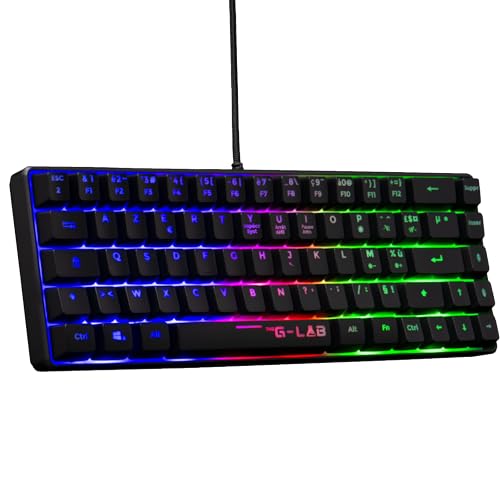 The G-Lab Keyz Hydrogen, Clavier Gamer 60%, Clavier Semi-mécanique Filaire Azerty, Rétroéclairage Multicolore- Mini Clavier Gamer Silencieux, Format Compact TKL - PC/PS5 (Noir)