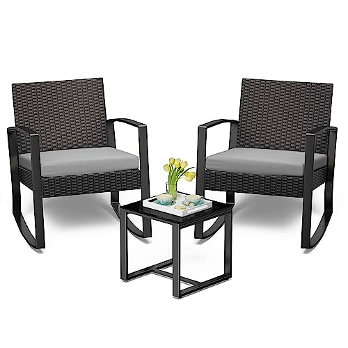 Bealife Ensemble de mobilier de Jardin en rotin pour 2 Personnes, Ensemble de Meubles pour extérieur, 3 pièces pour porches, Cours, terrasses, balcons, Piscine(Gris)