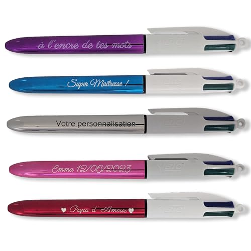 KDO 3D Stylo 4 Couleurs Brillant Personnalisé - Cadeau utile pour le Bureau, l'École - Gravure Personnalisée