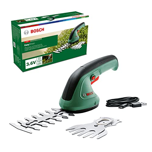 Bosch Cisaille de jardin/ Taille-haie EasyShear (batterie 3,6 V intégrée, autonomie : 40 min, longueur de lame : 12 cm (arbustes) / 8 cm (herbe), boîte en carton)