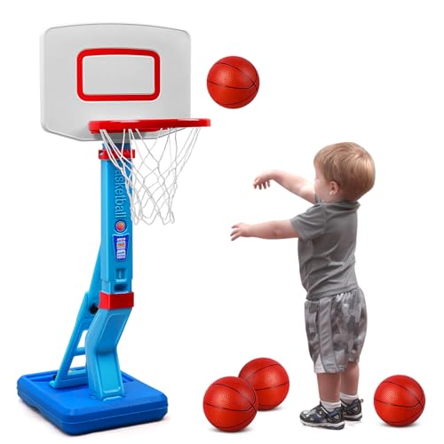 SUPER JOY Panier Basket Enfant - Panier De Basket Exterieur Interieur - Panier De Basket Enfant 3 4 5 6 7 Ans Reglable 70-138cm Ensemble de Basketball Portable et Réglable Jeux Exterieur Enfant