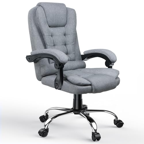 naspaluro Fauteuil de Bureau, Chaise Bureau Ergonomique avec Large Assise rembourrée, Siège de Bureau Inclinable Hauteur Réglable, Roulette Silencieuse, Gris