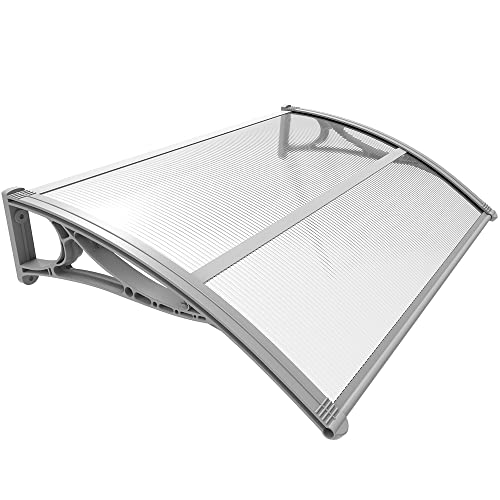 VOUNOT Auvent de Porte d'entrée Toit Marquise en Polycarbonate Porte Résistante Toit Abri Protection Contre La Pluie et UV Gris Transparent 120cm*80cm