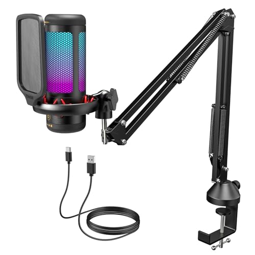 TONOR Micro PC Gaming RGB, USB Microphone Condensateur Professionnel Mic avec Support de Bras pour Streaming, Enregistrement, YouTube Discord Gaming, Voix-off pour Ordinateur Laptop Mac TC310+