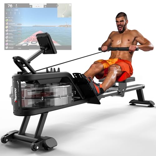 PASYOU Rameur à Eau D'appartement,6 Niveaux de résistance, Rameur d'une capacité de Poids de 160KG,Moniteur LCD, Support iPad pour l'entraînement Cardio,PW30