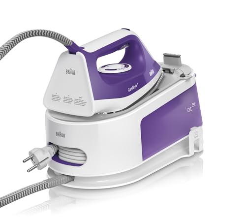 Braun Carestyle 1 IS1014VI Centrale de repassage 6 bars de pression 120 g/min et coup de vapeur 360 g/min, semelle freeglide, EasyLock, EasyCalcClean, blanc et violet