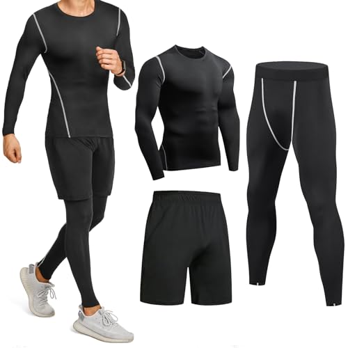 Niksa Ensemble Compression Homme Tenue Sport Fitness Vêtement Running Tee Shirt Compression Legging Sport Short Running, Noir, Taille M