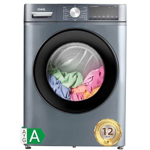 CHiQ Lave-linge CFL80-14586IM3XA, Chargement frontal 8 kg,Space Pro,Moteur Inverter stable, 1400 tr/min, Programme intelligent à IA, Fonction vapeur, Lavage rapide 15 minutes, 15 cycles lavage, Gris