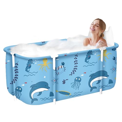 Sinbide Baignoire Pliable Adulte, Grand Antidérapant Baignoires Portable Mobile pour Douche, Pliante SPA Baignoire pour Petite Salle de Bain, Trempage Autoportante Baignoire, 132x68x47cm (Vert)