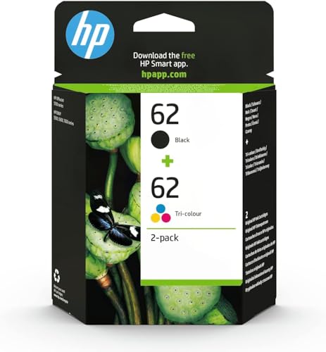 HP 62 Pack de 2 Cartouches d'Encre Noire et Trois Couleurs Authentiques (N9J71AE)