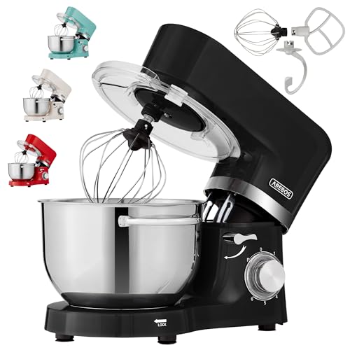 Arebos Robot Pâtissier Professionnel 1500W | Noir | Robot de Cuisine Multifonction avec Fouet, Batteur, Crochet | Avec 2 Bols d'Acier Inoxydable | 6 Vitesses | Fonction Pulse