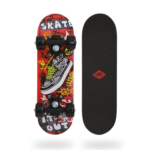 Schildkröt Mini-Skateboard 17", Planche en Bois 43 x 13 cm, Roues en Plastique 50 x 30 mm, Design : Skate It Out, 510610