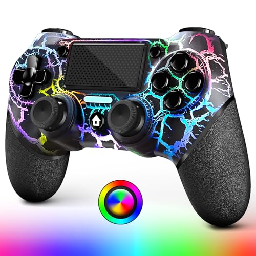 AceGamer OLED Manette sans fil pour PS4, Black Crack Custom Design avec lumière RVB, batterie 1000 mAh, prise audio 3,5 mm et fonction Turbo, Contrôleur pour PS4/Slim/Pro et PC Windows