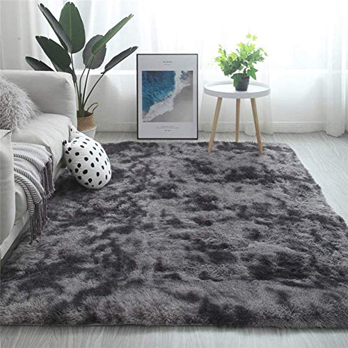 Tinyboy-hbq Tapis de Sol, Grand Tapis, Tapis de Chambre Doux, antidérapant, Pelucheux, Shaggy intérieur Chambre d'enfant Tapis de Sol Doux, pour la décoration de la Maison (Noir Gris, 80 x 120 cm)