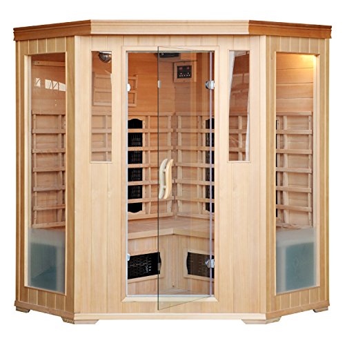 CONCEPT USINE | Cabine Sauna Infrarouge 3-4 Places en Bois Hemlock | Chaleur Sèche Économique | Chromothérapie 5 Lampes | 6 Diffuseurs Céramiques + 2 Carbones | Station LCD | Radio Bluetooth | 2340W