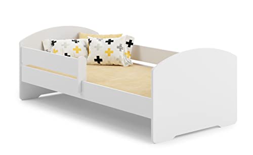 KOBI Lit Enfant LUK avec Matelas, Blanc | pour Chambres d'enfants | pour Un garçon et Une Fille | Lit Bebe pour Enfants | (sans tiroir, 140x70)