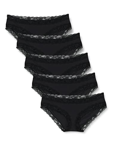 Iris & Lilly sous-Vêtements Style Hipster en Coton et Dentelle Femme, Lot de 5, Noir, 38