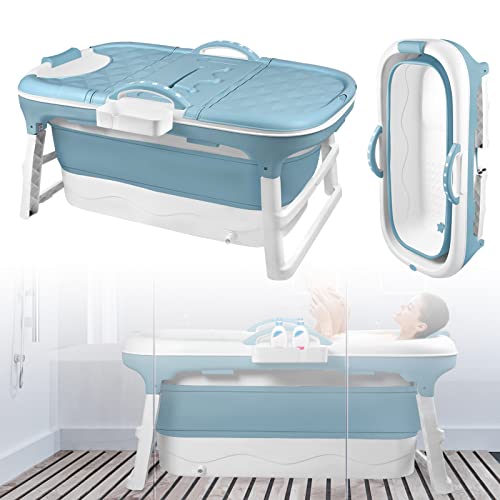 ACXIN Baignoire pliable mobile pour adulte avec couvercle amovible - Panier à savon - Rouleaux de massage pour petite salle de bain SPA (118 x 62 x 53 cm)