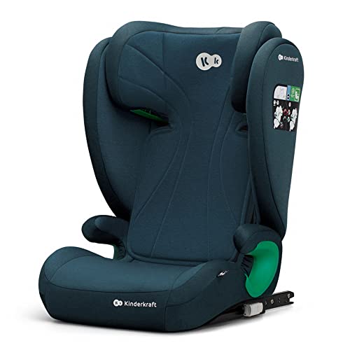 Kinderkraft JUNIOR FIX i-Size Siège auto bébé Groupe 2/3 100-150 cm, de 3,5 à 12 ans, avec Isofix fixation, Têtière ajustable en hauteur 10 niveaux, Protection latérale, Housse amovible, Bleu