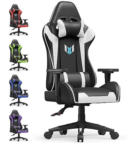 bigzzia Chaise Gaming Chaise Bureau, 155 Degrés PU Cuir Fauteuil de Bureau Ergonomique (sans Repose-Pieds, Blanc)